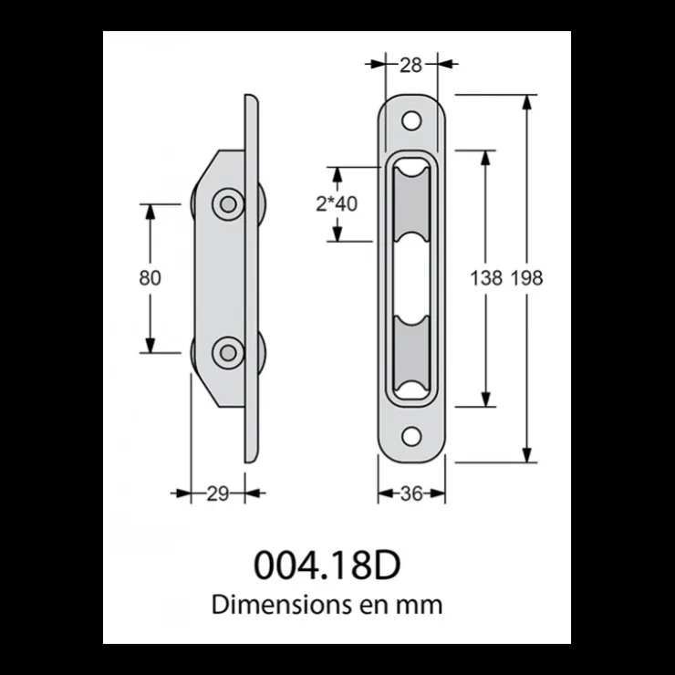 Antal Poulie encastrée de sortie de mât réa 40 mm
