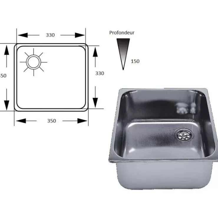 Can Evier carré inox | 360 x 360 mm
