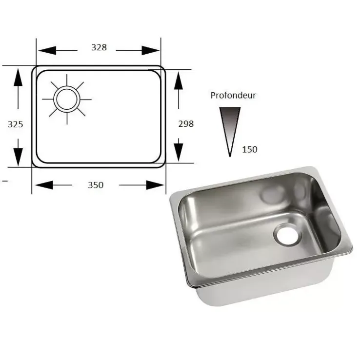 Outlet Can Evier rectangulaire inox | 325 x 350 mm