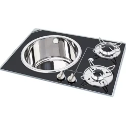 Clearance Carbest Combiné cristal 2 feux/évier rond