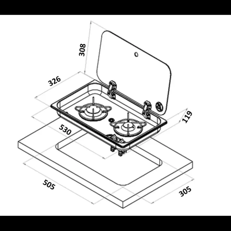 Hot Carbest Réchaud 2 feux - 530 x 326 mm