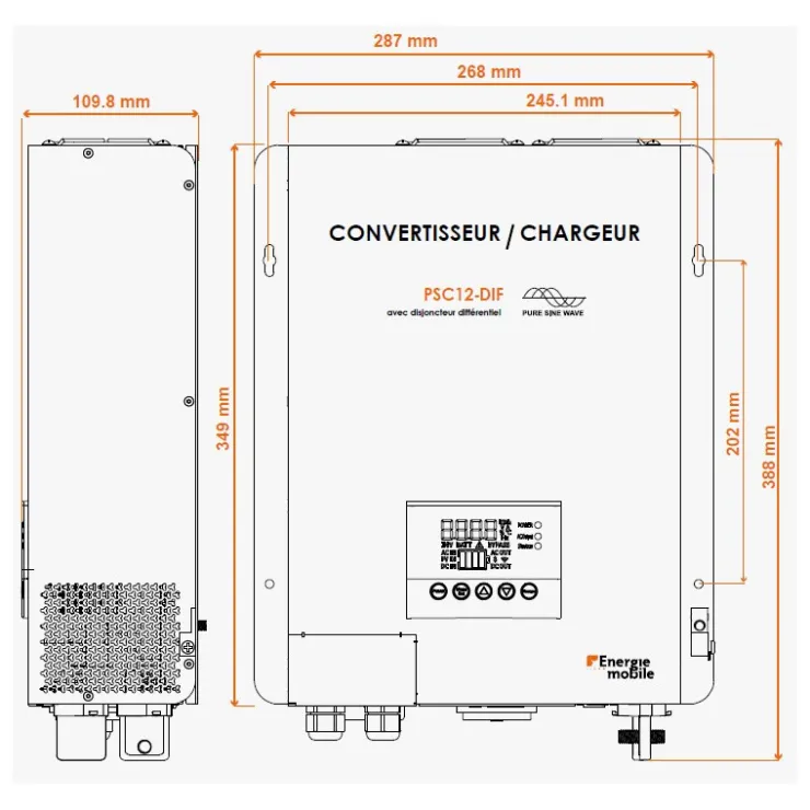 Discount Energie Mobile EM Convertisseur/Chargeur sinusoïdal DC-AC | PSC12-2200DIF