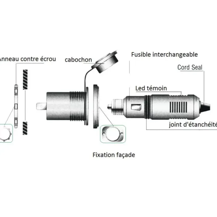 Euromarine Fiche mâle + prise femelle allume-cigare 12V