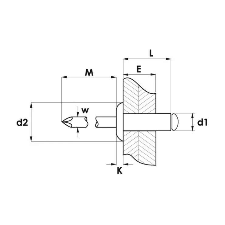 Marinox Rivet tête plate alu/acier | ø 6 mm
