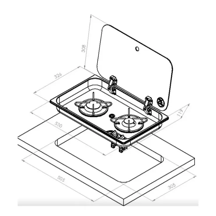 Best NavyLoad NAVY LOAD Réchaud inox 2 feux | à couvercle | 530 x 326 mm