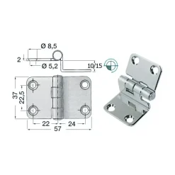 Osculati Charnière déportée inox 57 X 37