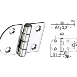 New Osculati Charnière inox 65 x 40 mm