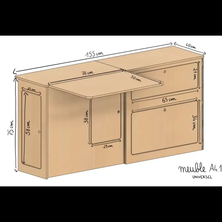 Clearance Simple Vans Meuble latéral avec table XL | VW T5/T6