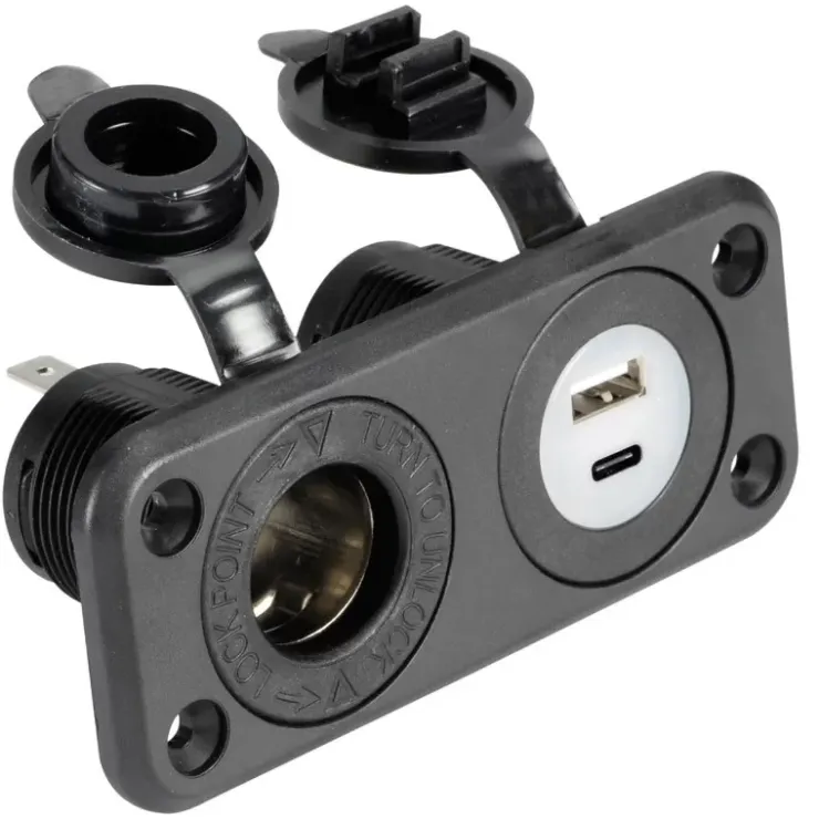 New Trem Prise allume-cigare + USB-A + USB-C noir