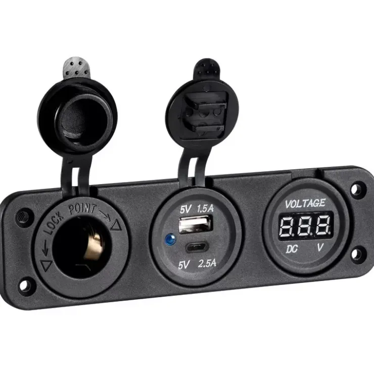 Trem Voltmètre + allume-cigare + double USB Type A+C
