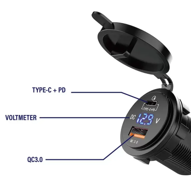 Trem Voltmètre + Prise USB-A 3.0 et USB-C PD