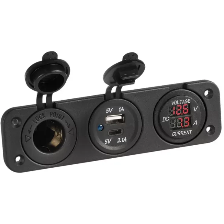 Hot Trem Voltmètre/Ampèremètre + prise allume-cigare et USB-A + USB-C