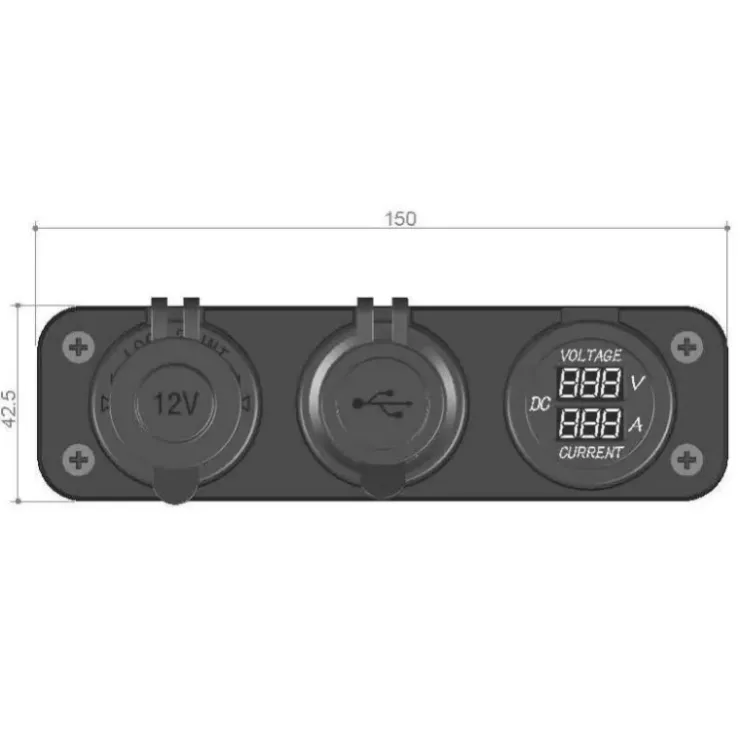 Hot Trem Voltmètre/Ampèremètre + prise allume-cigare et USB-A + USB-C