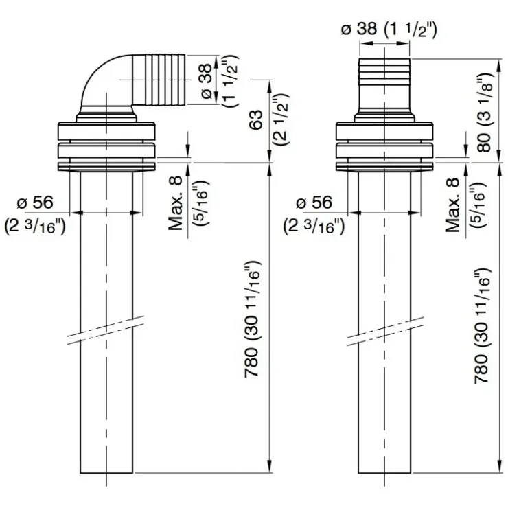 Clearance Vetus Tube d'aspiration réservoir eaux-noires ø 38 mm