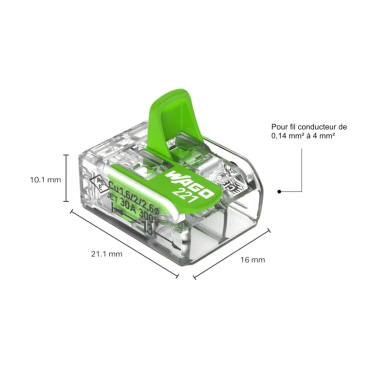 Wago 221 Green 2 entrées | pack de 10