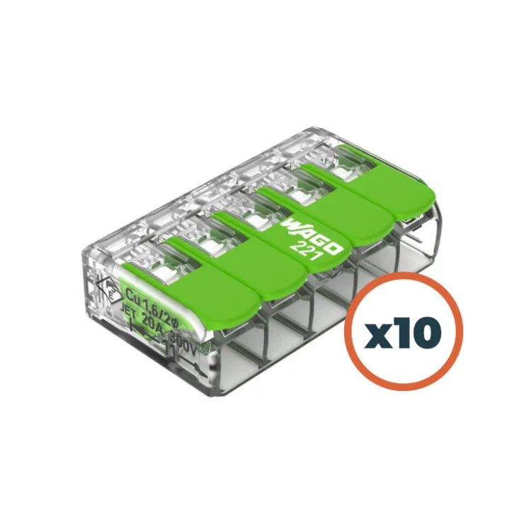 Online Wago 221 Green 5 entrées | pack de 10